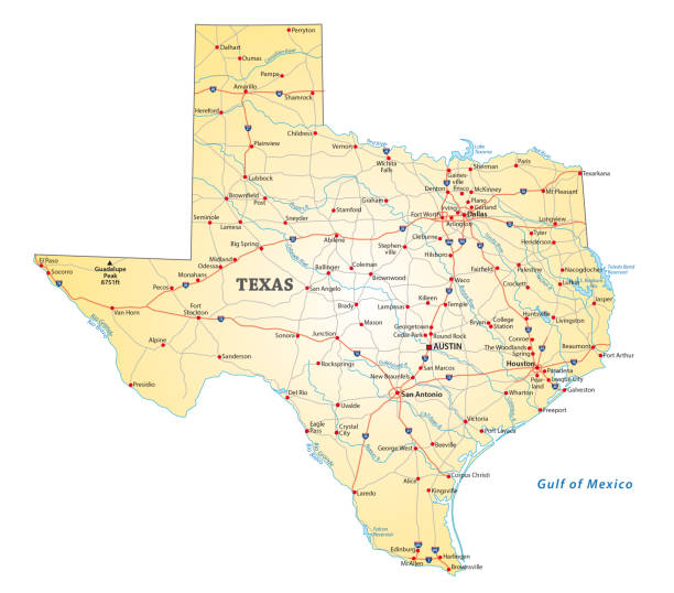 ilustrações de stock, clip art, desenhos animados e ícones de road map of the us states texas - texas