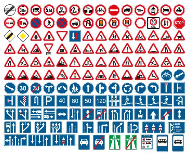 road signs vector. traffic sign. road signs vector. traffic sign. car symbols stock illustrations