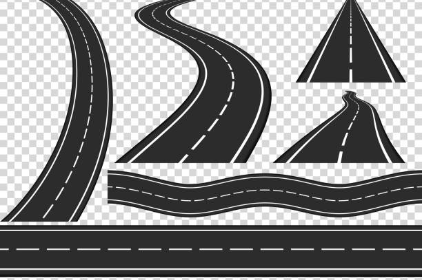 Roads Set of new asphalt roads, vertical and horizontal roads, highway, vector eps10 illustration road stock illustrations