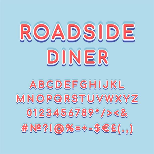 ilustrações, clipart, desenhos animados e ícones de conjunto de alfabeto vintage 3d vector de roadside diner - lanchonete