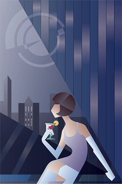 으르렁거리다 20s 포스터 flappers 밤 칵테일 - 아르데코 일러스트 stock illustrations