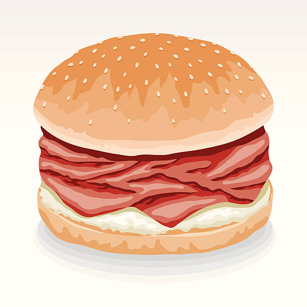 Roast Beef Sandwich with Horseradish A pile of roast beef on a sesame seed bun, with horseradish. Gradients were used when creating this illustration but only in the background: The food itself contains no gradients. roast beef sandwich stock illustrations