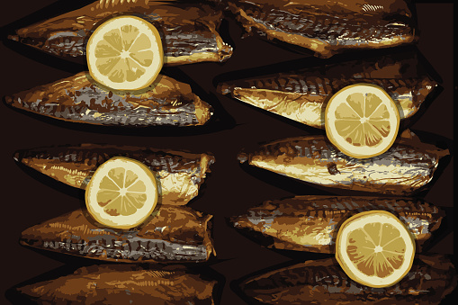 Vector of Grilled mackerel fish with lemon