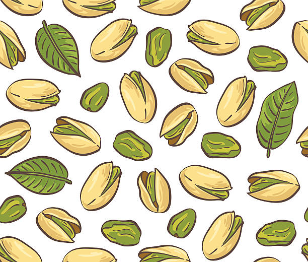 bildbanksillustrationer, clip art samt tecknat material och ikoner med roasted pistachio seed with shell. seamless pattern. - pistagenötter
