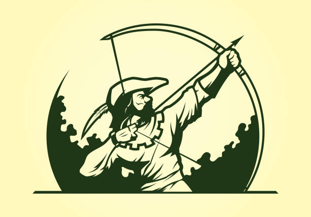ikona średniowiecznej maskotki robin hood archer - robin hood stock illustrations