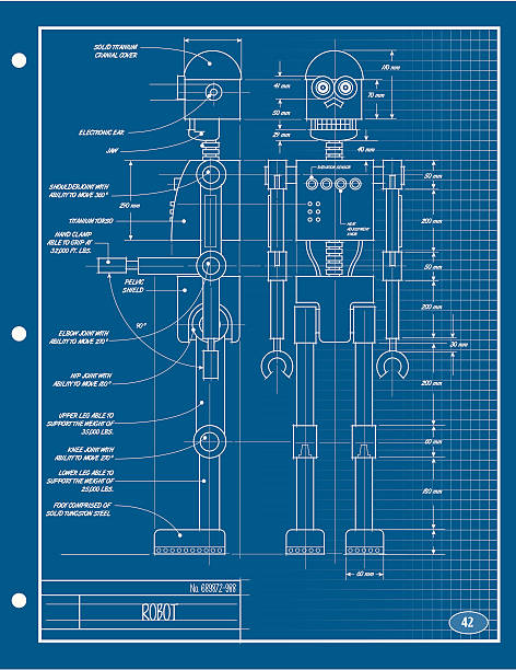 Robot Blueprint A vector illustration of a blueprint depicting a robot. robot drawings stock illustrations