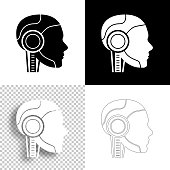 istock Robot head in profile. Icon for design. Blank, white and black backgrounds - Line icon 1388119383