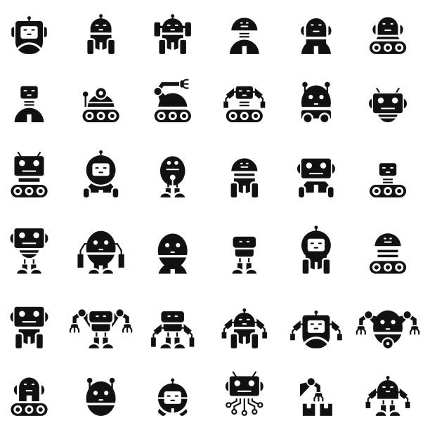 로봇 아이콘 세트 - 로봇 stock illustrations