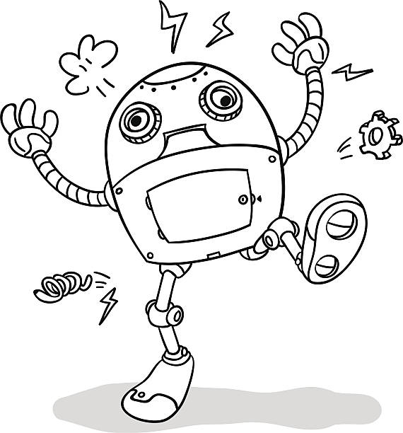 Robot in line art cartoon style Robot in line art cartoon style, black and white robot drawings stock illustrations