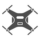 istock Robot Quadcopter solid icon, Robotization concept, aerial drone for photography or video surveillance sign on white background, Quadcopter icon in glyph style for mobile. Vector graphics. 1281735979