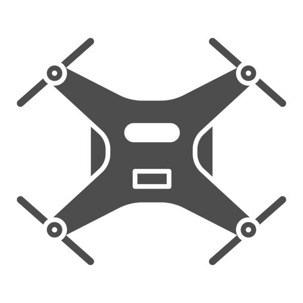 Robot Quadcopter solid icon, Robotization concept, aerial drone for photography or video surveillance sign on white background, Quadcopter icon in glyph style for mobile. Vector graphics. Robot Quadcopter solid icon, Robotization concept, aerial drone for photography or video surveillance sign on white background, Quadcopter icon in glyph style for mobile. Vector graphics drone symbols stock illustrations