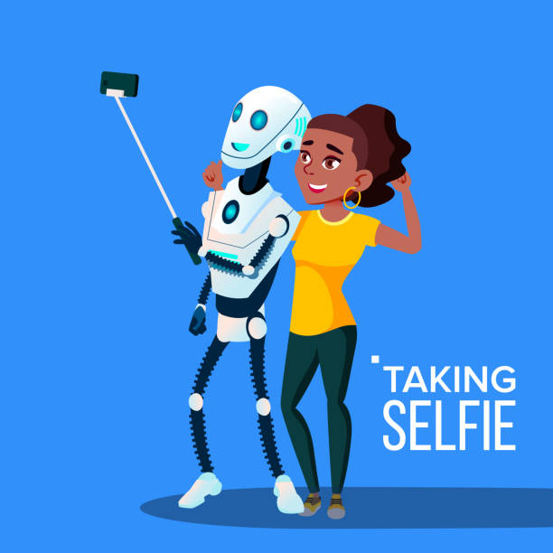 ロボット スマート フォン ベクターを使用して、selfie を服用します。孤立した図 - 自撮り点のイラスト素材／クリップアート素材／マンガ素材／アイコン素材