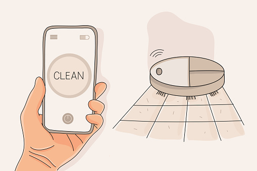 Robot Vacuum Cleaner Cleaning the Room, Vector Illustration