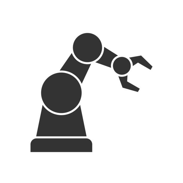 roboterarm schwarzes symbol - robot stock-grafiken, -clipart, -cartoons und -symbole