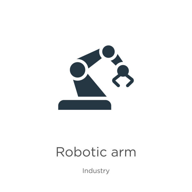 Robotic arm icon vector. Trendy flat robotic arm icon from industry collection isolated on white background. Vector illustration can be used for web and mobile graphic design, logo, eps10 Robotic arm icon vector. Trendy flat robotic arm icon from industry collection isolated on white background. Vector illustration can be used for web and mobile graphic design, logo, eps10 robot icons stock illustrations