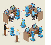 istock Robots and humans working together on computers 1270371919