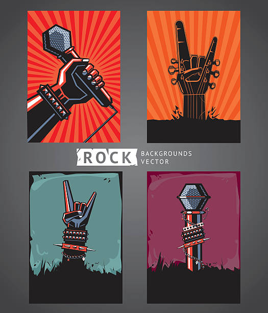 Rock backgrounds Four templates for rock posters. guitar backgrounds stock illustrations