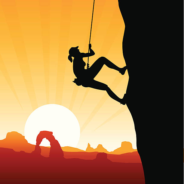 Rock Climbing Rock climbing female silhouette. mountain climber exercise stock illustrations