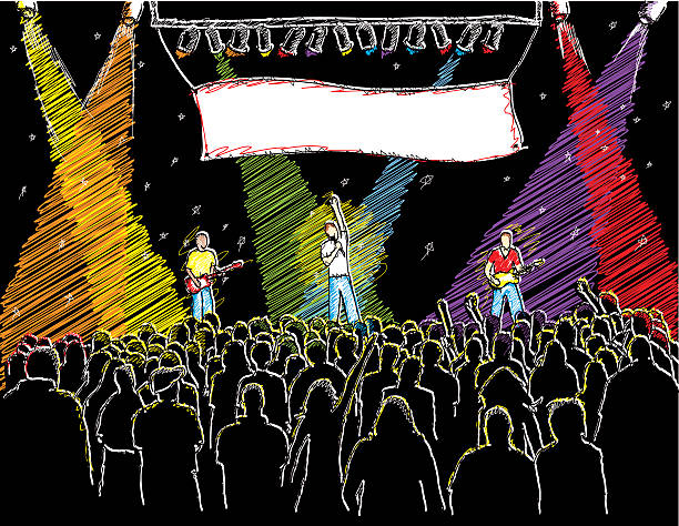 Rock concert and crowd vector art illustration