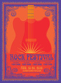Rock Festival poster design template with electric guitar. Easy to edit.
