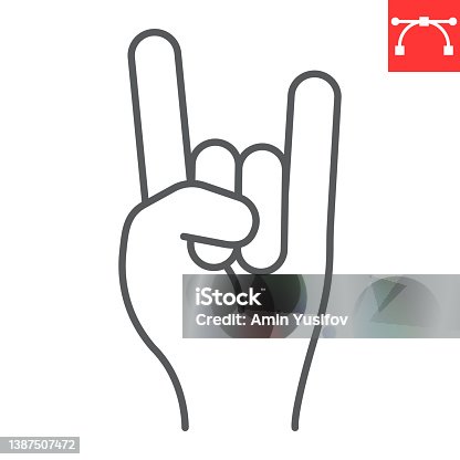 istock Rock hand gesture line icon 1387507472