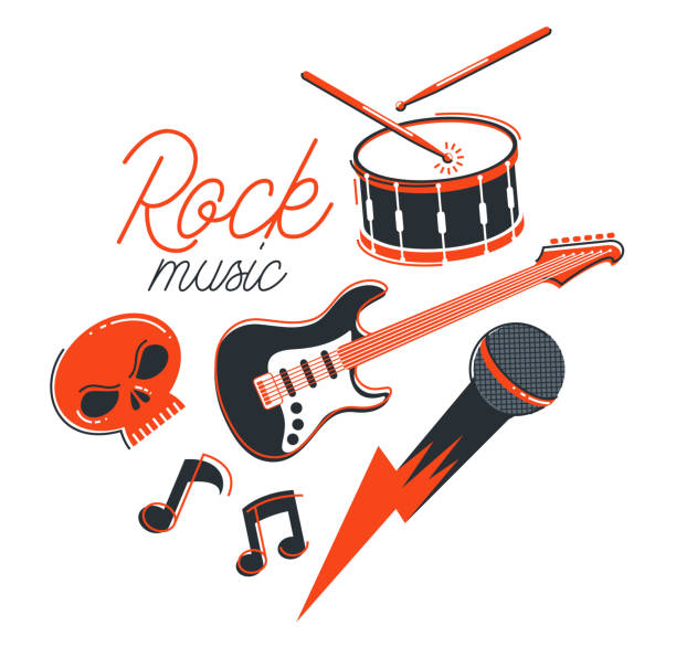 Rock music band vector flat illustration isolated over white background, hard rock and heavy metal live sound festival or concert, rock n roll musical band playing, night club party. vector art illustration