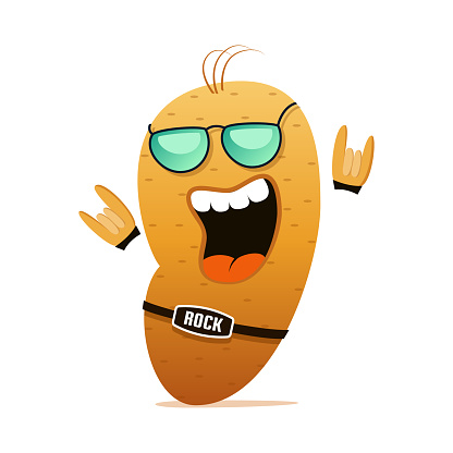 Rock n roll potatoes funny cartoon character.