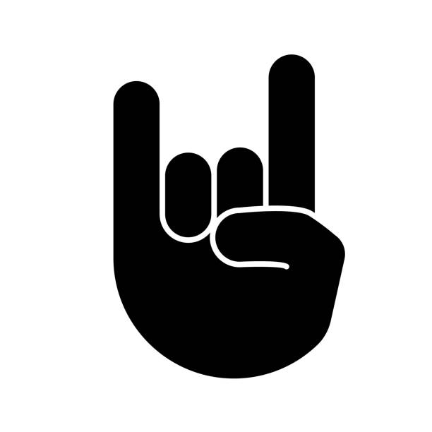 Rock on gesture glyph icon Rock on gesture glyph icon. Silhouette symbol. Horns sign emoji. Devil fingers. Heavy metal hand gesture. Negative space. Vector isolated illustration hand symbols stock illustrations