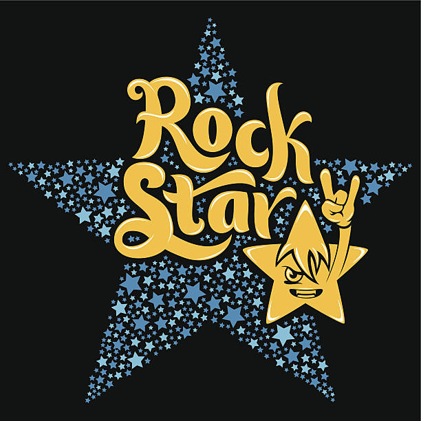 Rock Star Typography Typography "Rock Star"..Inside the blue star. And the character in the form of a star. rock musician stock illustrations