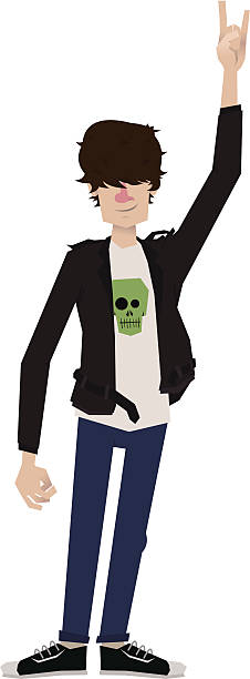 Rocker with leather jacket vector art illustration