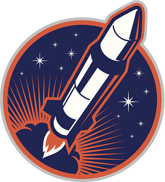 Rocket in Space Stylized powerful illustration of a rocket flying space. All colors are separated in layers. Easy to edit. Black and white version (EPS10,JPEG) included. missile stock illustrations