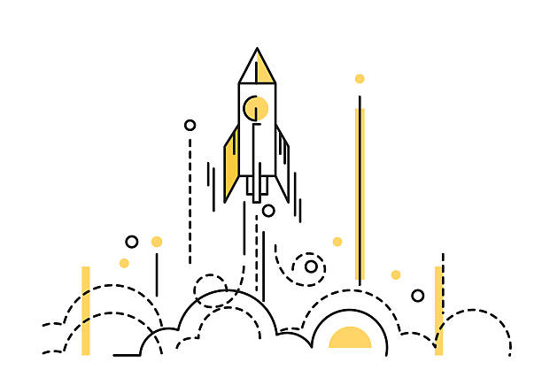 Rocket launch. creative start up. flat thin line design elements. vector illustration rocketship icons stock illustrations