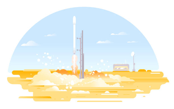 illustrations, cliparts, dessins animés et icônes de lancement de fusée à partir de la rampe de lancement - rampe de lancement