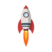 Rocket launch icon in flat design on white background
