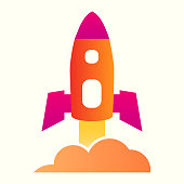 Rocket launch line icon. Spacecraft flying up, getting off the ground. Astronomy vector design concept, outline style pictogram on white background, use for web and app. Eps 10