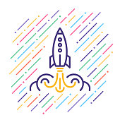 Line vector illustration of rocket startup.