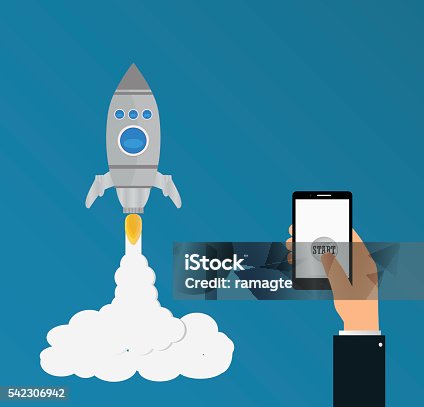 istock rocket launch.Project start up and development 542306942