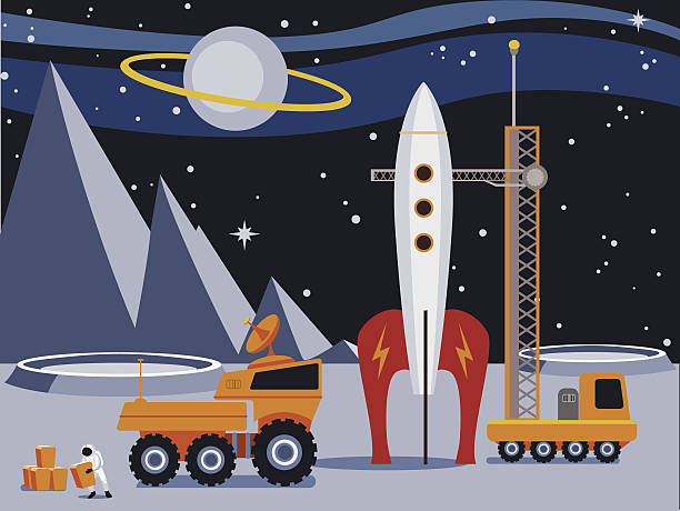 illustrations, cliparts, dessins animés et icônes de fusée sur la lune - rampe de lancement