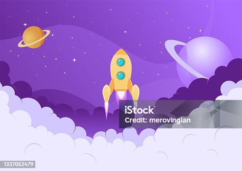 istock Rocket ship launch. Start Up scene. Concept of market startup 1337052479
