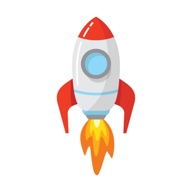 Rocket space ship launch Cartoon rocket space ship. Spaceship icon rocket fire stock illustrations