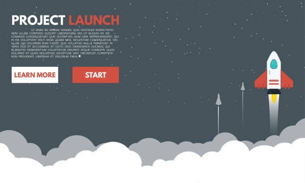 illustrations, cliparts, dessins animés et icônes de fusée vers les nuages de l’espace - rampe de lancement