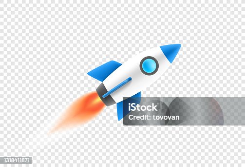 istock Rocket with the flame isolated on transparent background 1318411871