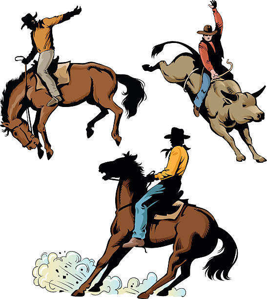 Rodeo Cowboys in Action All images are placed on separate layers. They can be removed or altered if you need to. Some gradients were used. No transparencies.  horse clipart stock illustrations