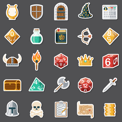A set of Role Playing Game (RPG) icons. File is built in the CMYK color space for optimal printing. Color swatches are global so it’s easy to edit and change the colors. vector