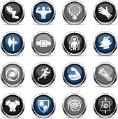 16 super glossy icons representing different role playing games symbols and characters.