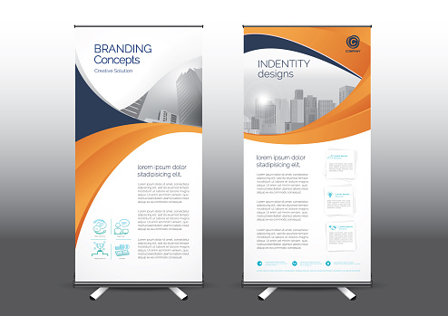 Designed for style applied to the expo. Publicity banners, business model, vertical blue and green tones they use.