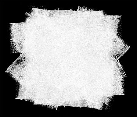 Rolled out big stain of white paint on a black background by hand and paint roller - abstract vector illustration with visible uneven irregular wide traces of paint and multilayered effects