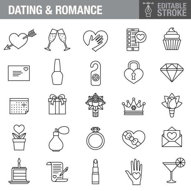 Romance Editable Stroke Icon Set A set of editable stroke thin line icons. File is built in the CMYK color space for optimal printing. The strokes are 2pt and fully editable: Make sure that you set your preferences to ‘Scale strokes and effects’ if you plan on resizing! wedding clipart stock illustrations