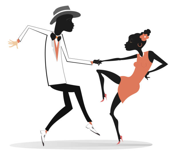 Romantic dancing young African couple isolated illustration vector art illustration