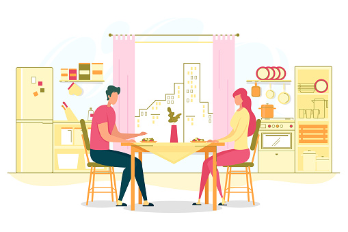 Romantic Dinner at Home Flat Vector Concept